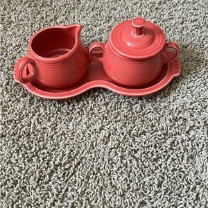 Fiesta Coral Ceramic Creamer, Sugar Bowl & Tray Set